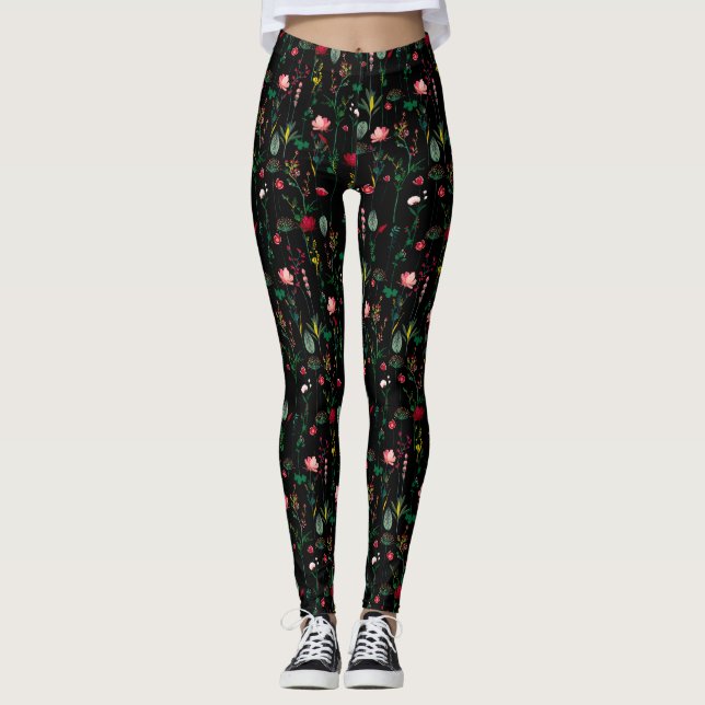 Blommigt av vackert Wildblomma Skriv ut Leggings (Framsida)