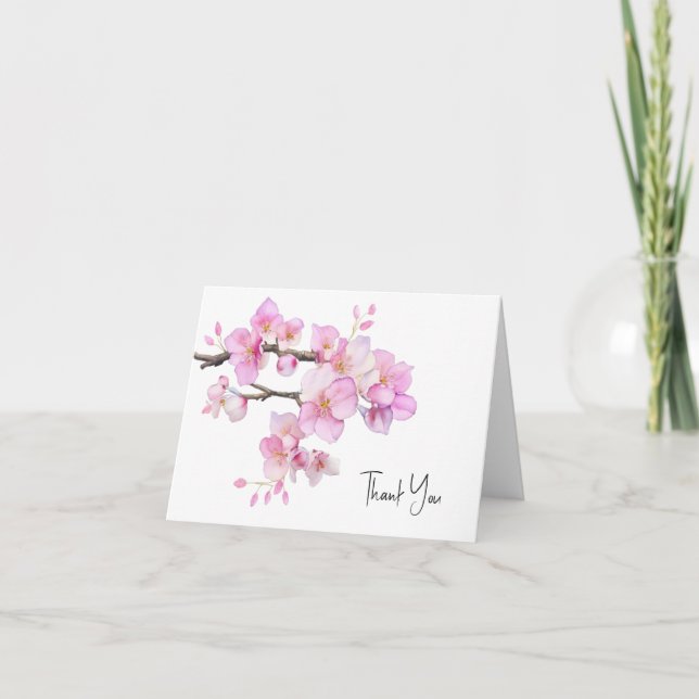 Blommigt av vackra blommar för vattenfärgskörsbär  tack kort (Framsida)