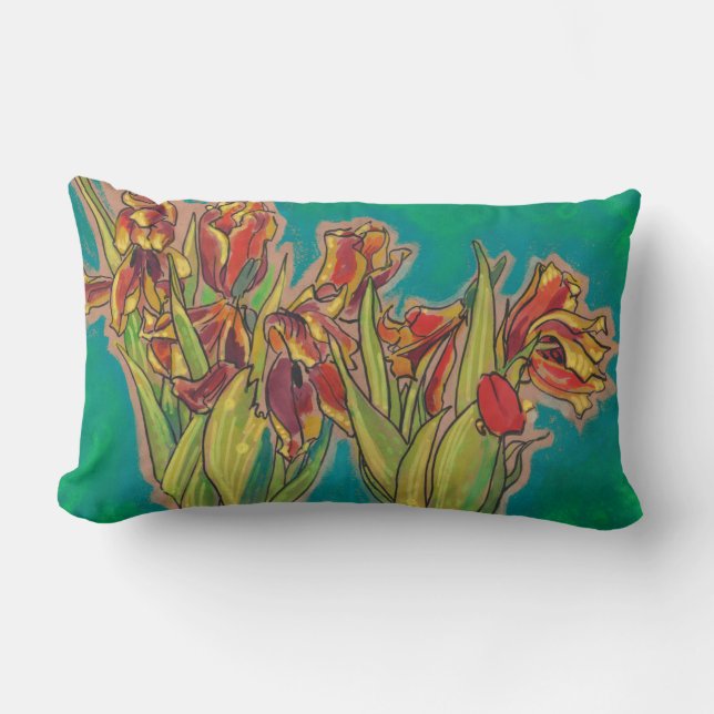 Blommigt av Vår blommor- i tulips-skiss Lumbarkudde (Framsida)