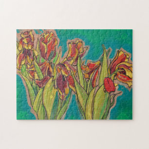 Blommigt av Vår blommor- i tulips-skiss Pussel