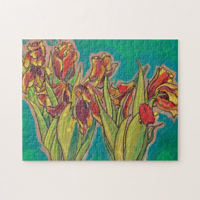 Blommigt av Vår blommor- i tulips-skiss Pussel (Horisontell)