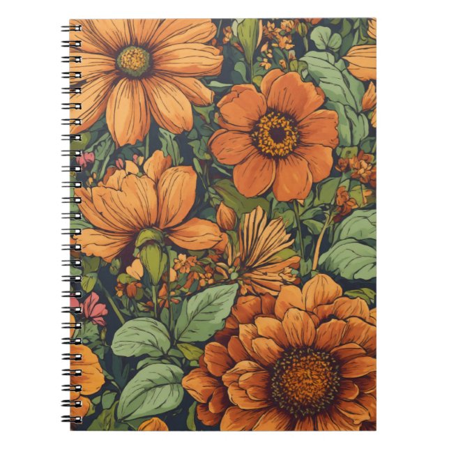 Blommigt av varm orange anteckningsbok (Framsidan)