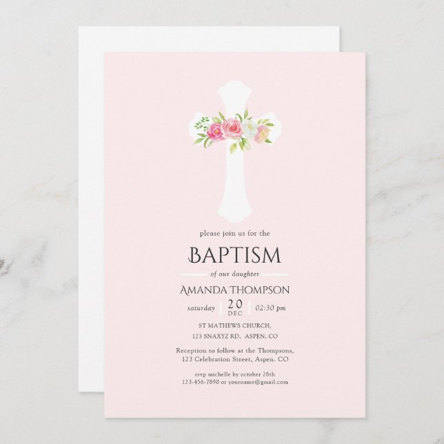 Blommigt av vattenfärg, baptism eller fräckhet inbjudningar (Fram/baksida)