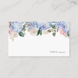 Blommigt av vattenfärg Blue Hydrangea och Rosa ros Placeringskort