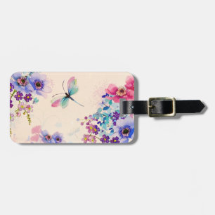 Blommigt av vattenfärg Butterfly Garden Glitter Bagagebricka