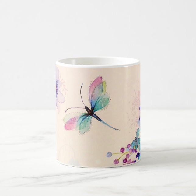 Blommigt av vattenfärg Butterfly Garden Glitter Kaffemugg (Center)