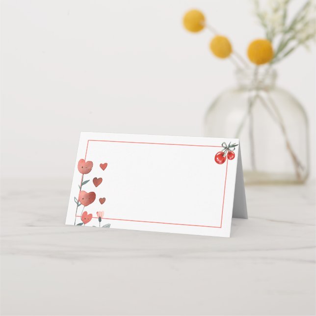 Blommigt av vattenfärg Heart - Cherry Blank Food L Placeringskort (Framsida)