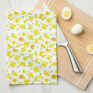 Blommigt av vattenfärg i Buttercägare Gula blommor Kökshandduk