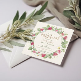 Blommigt av vattenfärg jordgubbsbär Boho Baby Show Inbjudningar