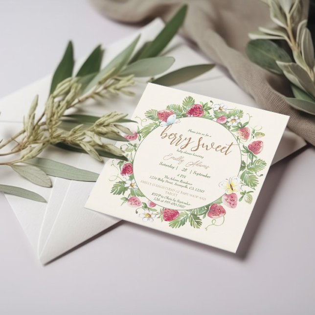 Blommigt av vattenfärg jordgubbsbär Boho Baby Show Inbjudningar (Skapare uppladdad)