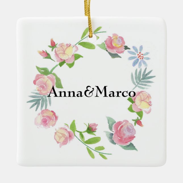 blommigt av vattenfärg julgransprydnad keramik (Framsida)