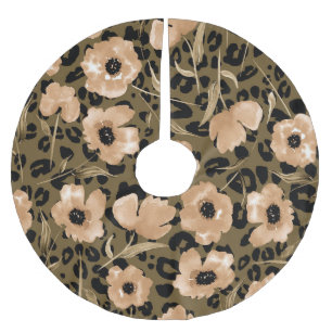 Blommigt av vattenfärg Leopard: ändlös Mönster Julgransmatta Borstad Polyester