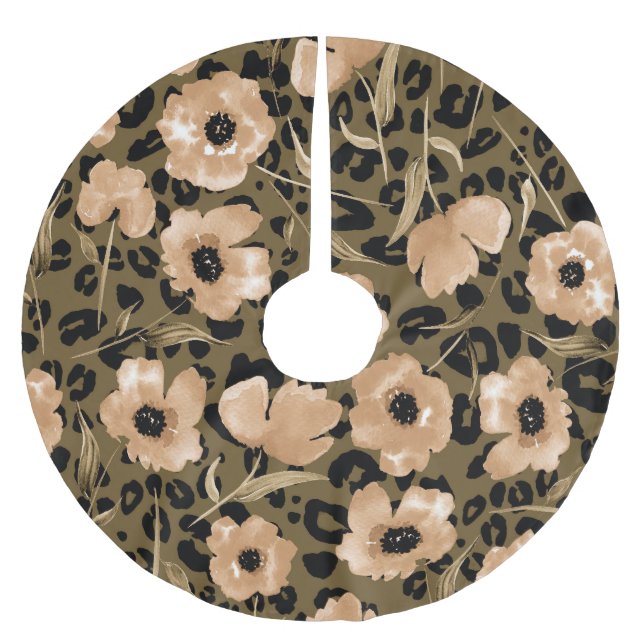 Blommigt av vattenfärg Leopard: ändlös Mönster Julgransmatta Borstad Polyester (Framsidan)