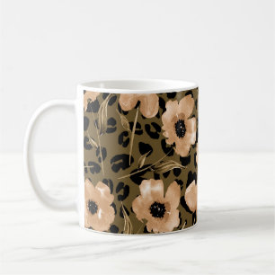 Blommigt av vattenfärg Leopard: ändlös Mönster Kaffemugg