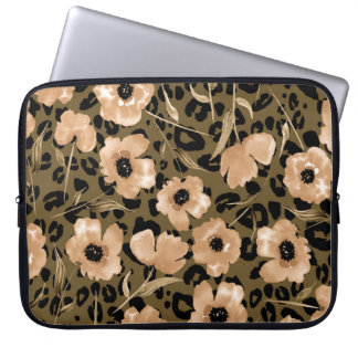 Blommigt av vattenfärg Leopard: ändlös Mönster Laptop Fodral