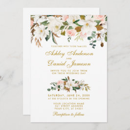 Blommigt av vattenfärg Magnolia Ro Photo Bröllop G Inbjudningar