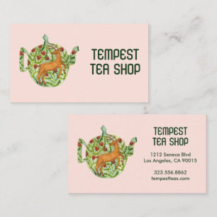 Blommigt av vattenfärgad Tekanna Hjort Tea Shop Ca Visitkort