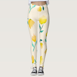 Blommigt av vattenfärgen Abstrakt Peony Mönster Leggings