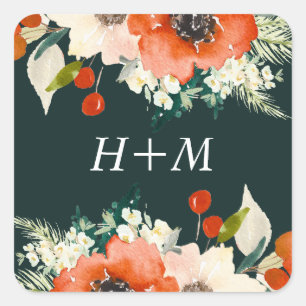 Blommigt av vattenfärgen elegant Traditions med Mo Fyrkantigt Klistermärke