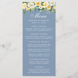 Blommigt av vattenfärgen Gult Dusty Blue Bröllop Meny