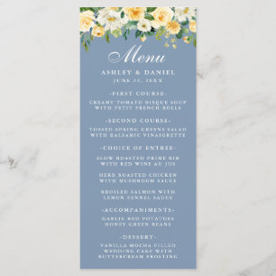 Blommigt av vattenfärgen Gult Dusty Blue Bröllop Meny