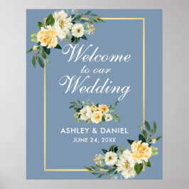Blommigt av vattenfärgen Gult Dusty Blue Bröllop Poster