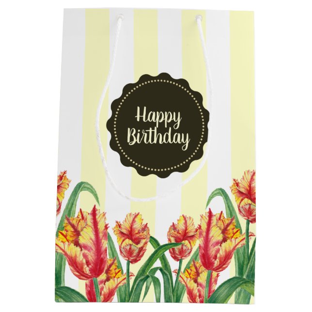 Blommigt av vattenfärgen Gult Parrot Tulips  Art (Baksidan)