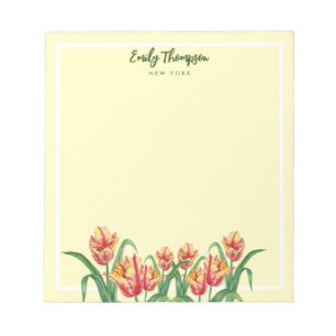 Blommigt av vattenfärgen Gult Parrot Tulips Art Anteckningsblock