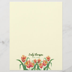 Blommigt av vattenfärgen Gult Parrot Tulips Art Brevhuvud