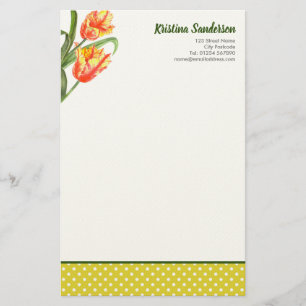 Blommigt av vattenfärgen Gult Parrot Tulips Art Brevpapper