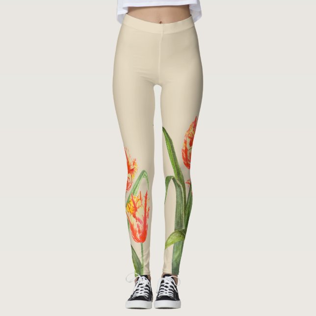 Blommigt av vattenfärgen Gult Parrot Tulips  Art Leggings (Framsida)