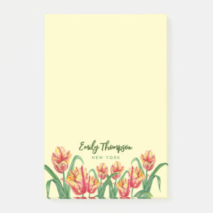 Blommigt av vattenfärgen Gult Parrot Tulips Art Post-it Block