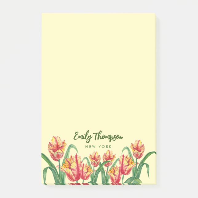 Blommigt av vattenfärgen Gult Parrot Tulips  Art Post-it Block (Framsida)