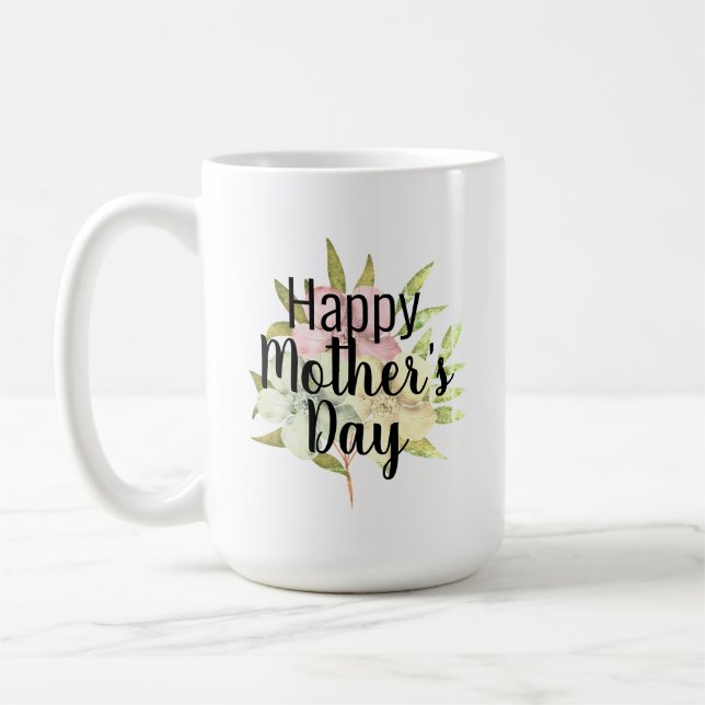 Blommigt av vattenfärgen lycklig Mors dag, citat Kaffemugg (Vänster)