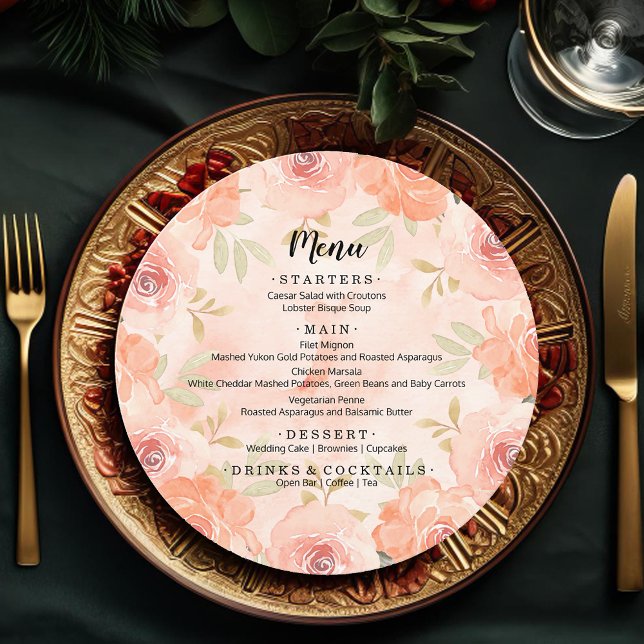 Blommigt av vattenfärgen Orange Rund Meny (Watercolor Orange Floral Round Menu Cards)