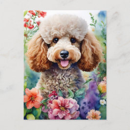 Blommigt av vattenfärgen pudel Hund Vykort