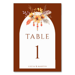 Blommigt av vattenfärgen Vild Terracotta Monogram  Bordsnummer