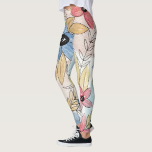 Blommigt av vattenfärgen Watercolor Färgad Löv Art Leggings