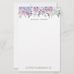Blommigt av vattenfärgsblå Hydrangeas & Lila Ro Brevpapper