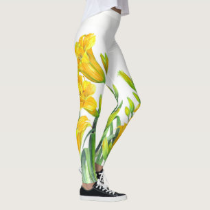 Blommigt av vattenfärgsdag Gult Lilies Art Leggings