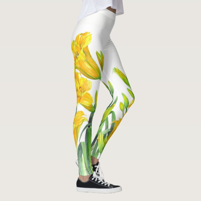Blommigt av vattenfärgsdag Gult Lilies  Art Leggings (Höger)