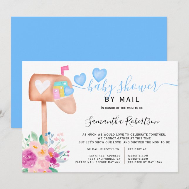 blommigt av vattenfärgsdusch med e-post inbjudningar (Fram/baksida)