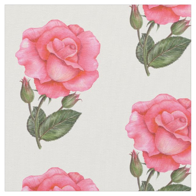 Blommigt av vattenfärgsfärg Rosa ros Tyg (Närbild)