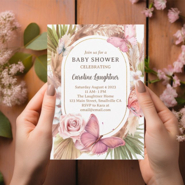 Blommigt av vattenfärgsfjäril,  Garden Baby Shower Inbjudningar (Skapare uppladdad)