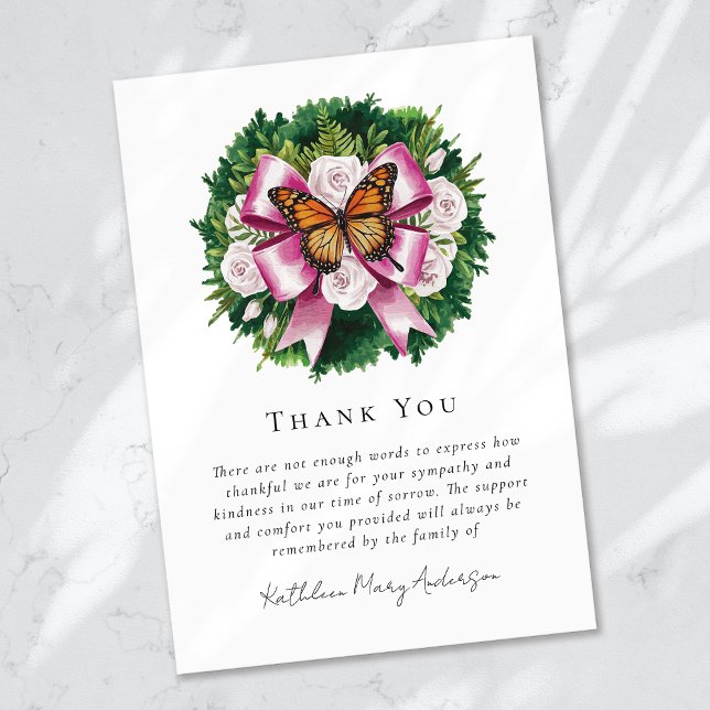 Blommigt av vattenfärgsfjäril Sympathy Funeral Tack Kort (Skapare uppladdad)