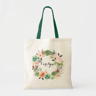 Blommigt av vattenfärgssucculents Tote Bag Bridesm Tygkasse