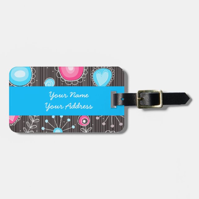 Blommigt av vimma rosor och blåhjärtan och blommor bagagebricka (Horisontell Framsida)