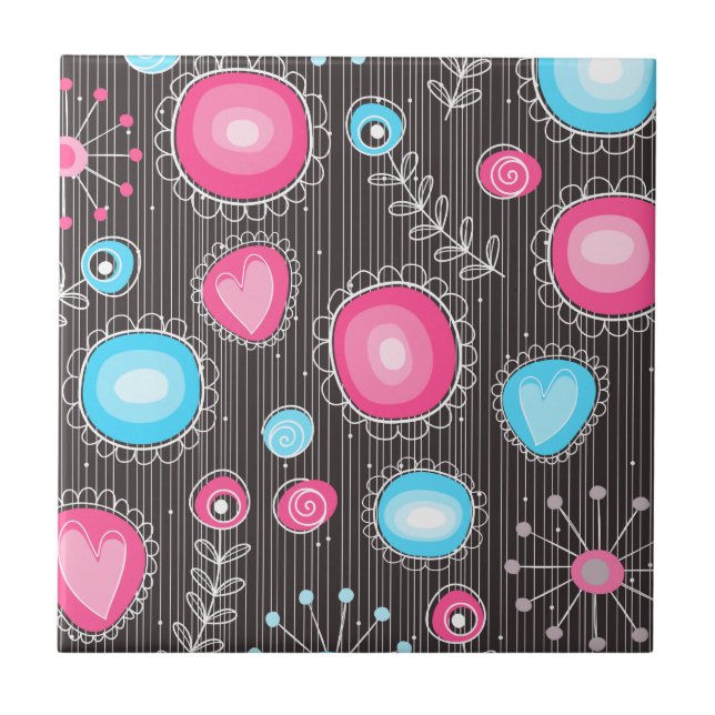 Blommigt av vimma rosor och blåhjärtan och blommor kakelplatta (Framsidan)