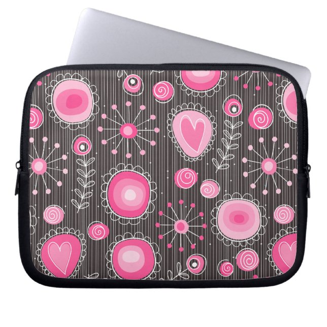 Blommigt av vimma rosor och blåhjärtan och blommor laptop sleeve (Framsidan)