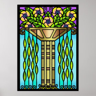 blommigt av vintage konst dekofärgning av glas poster